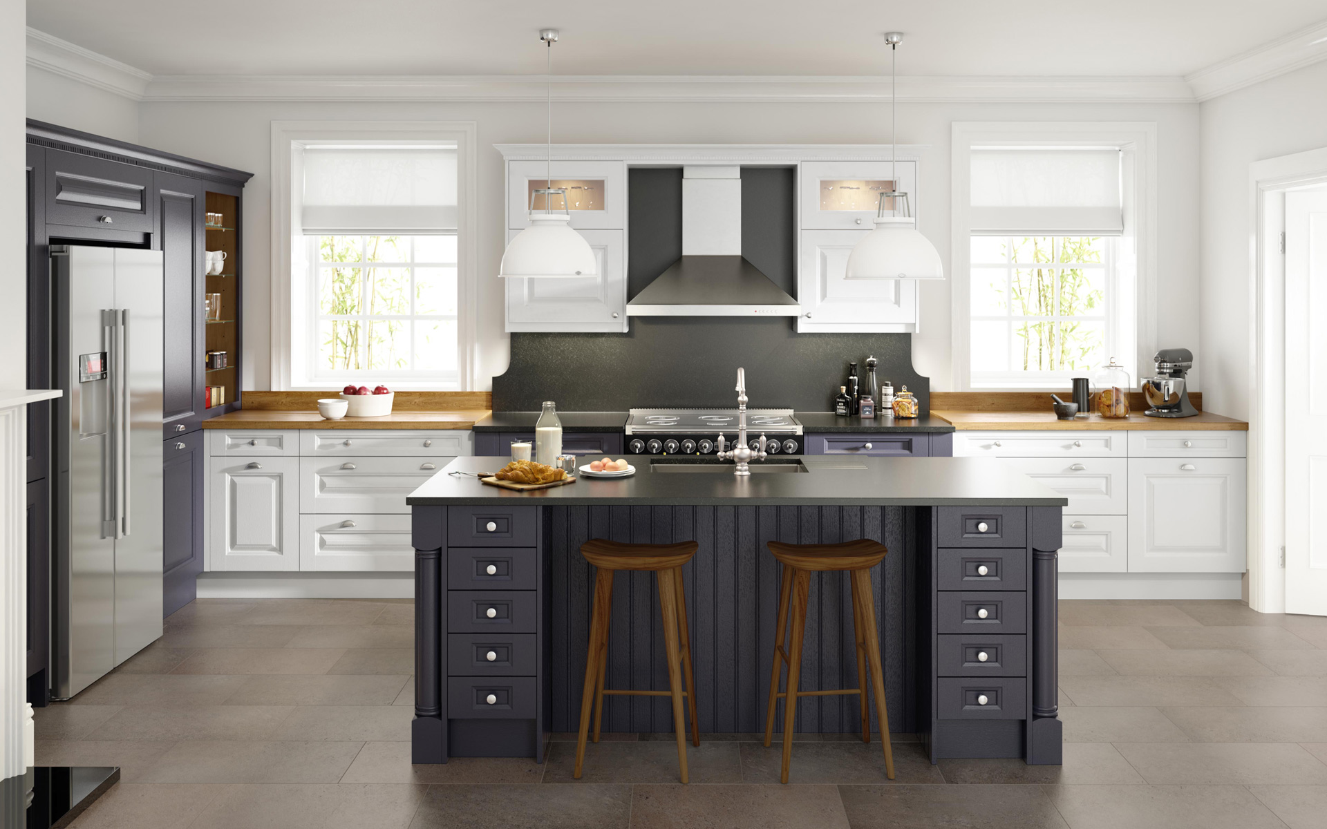 Navy Blue Traditional Kitchen Installed By Kitchen Fitters
